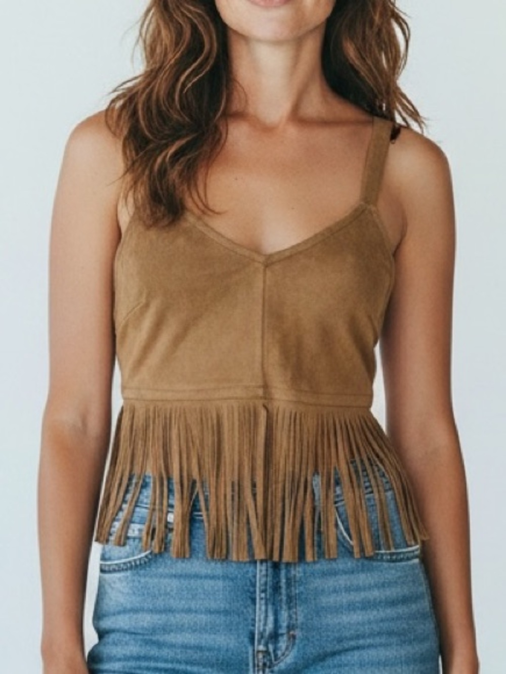 Fringe Crop Top Western Boho Festival Cowgirl Southwestern Faux Suede Bear Dance